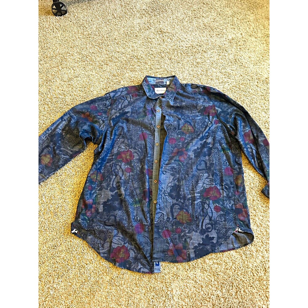 Robert Graham Men’s 2XL Blue Paisley Woven Long Sleeve Button-Front Shirt